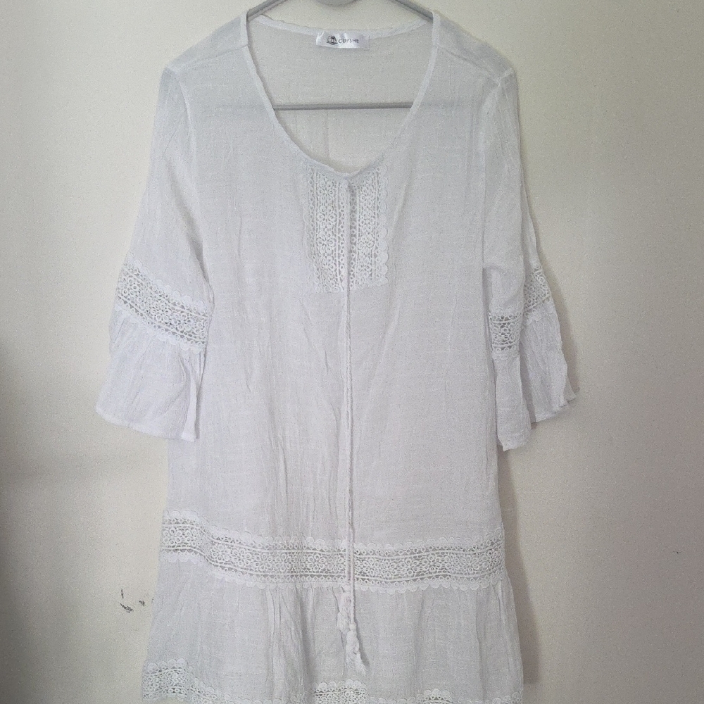Cupshe Cream Lace Accent Tunic